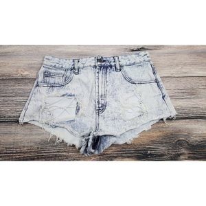 Forever21 Denim Acid Wash High Waist Ripped Shorts